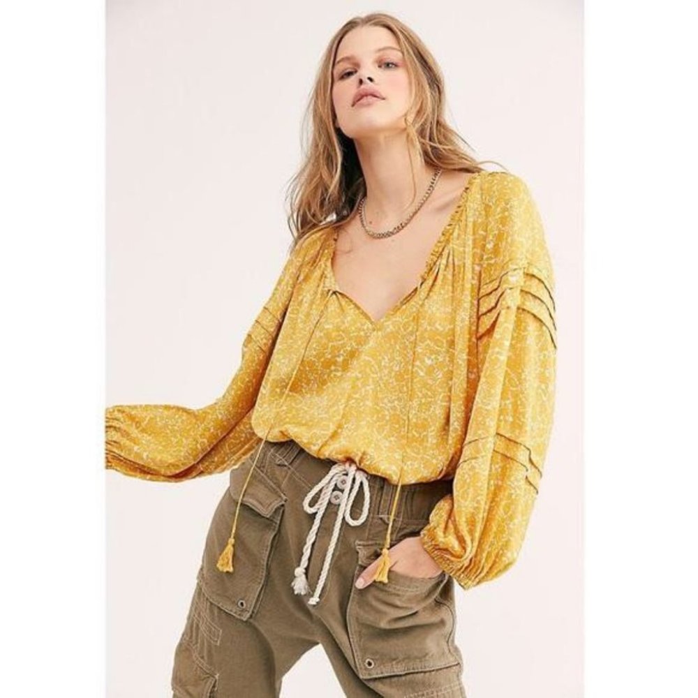 Free People Yellow Peasant Top Bodysuit - Picture 1 of 8